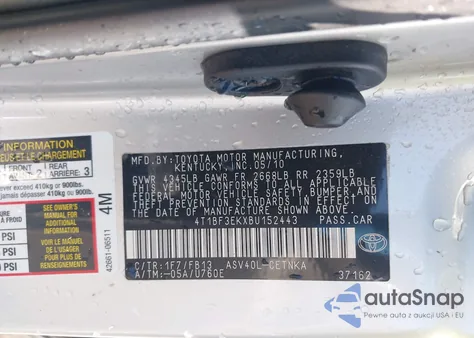 2011 Toyota Camry Le from USA, damaged, VIN 4T1BF3EKXBU152443